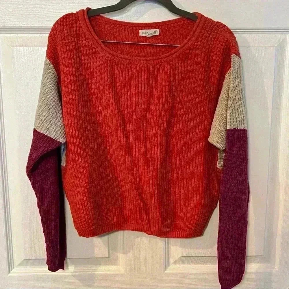 Mine Color Block Cropped Sweater Pink Red Cream Size Small, See pictures